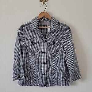Chico's Black White Gingham Button Front 3/4 Sleeve Shirt Size Small/4
